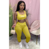 Custom Logo Women's Customized Printing Clothing Solid Color Vest Pants Sports Trendy Two Piece Pants Set
