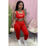 Custom Logo Women's Customized Printing Clothing Solid Color Vest Pants Sports Trendy Two Piece Pants Set