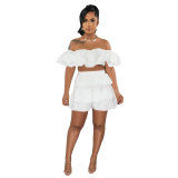 Women Sexy Ruffle Top and Shorts Two-Piece Set