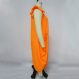 Plus Size Women Solid Pocket Oversized Dress