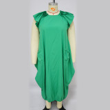Plus Size Women Solid Pocket Oversized Dress