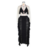 Summer Women sexy tassel knitting beach dress two-piece set