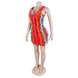 Women Contrasting Ruffles Line Irregular Mini Dress