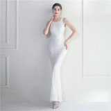 Women Backless Beading Sequin Embroidered Stage Concert Car Model Formal Party Wedding Long Evening Dress
