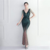 Women Beaded Sequin Maxi Mermaid Evening Gown