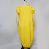 Plus Size Women Solid Pocket Oversized Dress
