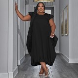 Plus Size Women Solid Pocket Oversized Dress