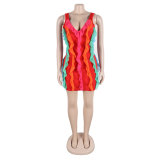 Women Contrasting Ruffles Line Irregular Mini Dress