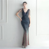 Women Beaded Sequin Maxi Mermaid Evening Gown