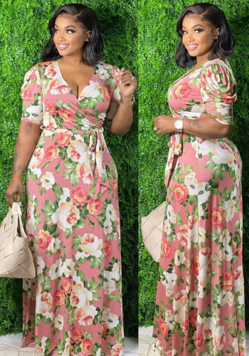 Plus Size Women Floral Print Maxi Dress