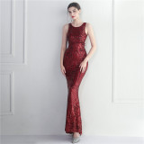 Women Backless Beading Sequin Embroidered Stage Concert Car Model Formal Party Wedding Long Evening Dress