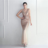 Women Beaded Sequin Maxi Mermaid Evening Gown