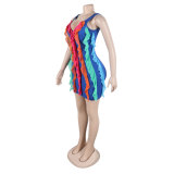 Women Contrasting Ruffles Line Irregular Mini Dress