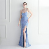 Women Sequined Halter Neck Halter Formal Party Maxi Mermaid Evening Dress