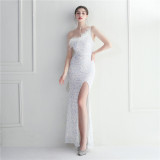 Women Slash Shoulder Sequined Dinner Party Maxi Evening Dress