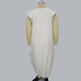 Plus Size Women Solid Pocket Oversized Dress