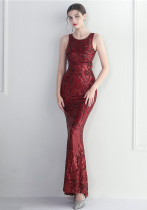Women Backless Beading Sequin Embroidered Stage Concert Car Model Formal Party Wedding Long Evening Dress