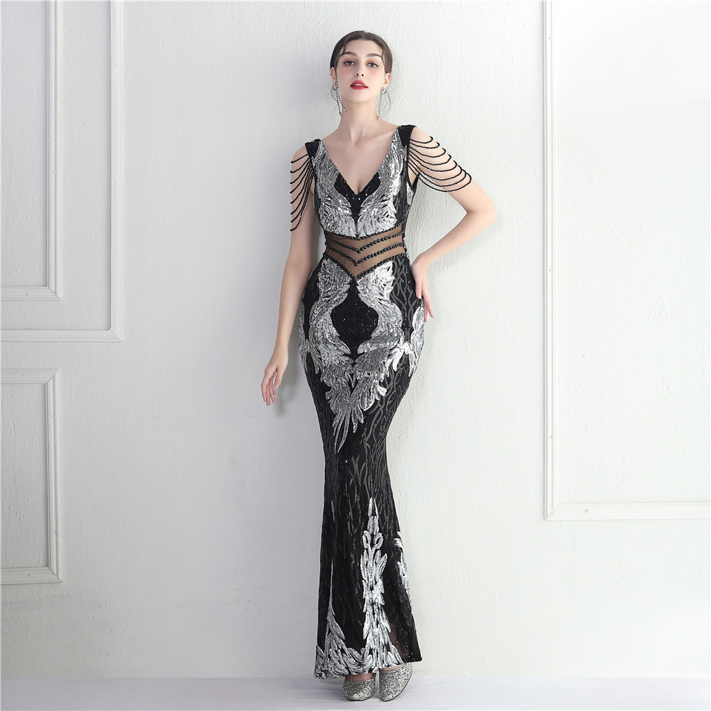 Women high-tech positioning flower heavy industry beading long mermaid evening dress suitable for formal occasions