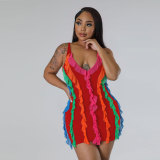 Women Contrasting Ruffles Line Irregular Mini Dress