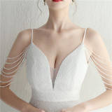 Women Straps Beaded Sequined Strap Sexy Evening Dress