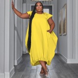 Plus Size Women Solid Pocket Oversized Dress