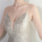 Women Straps Beaded Sequined Strap Sexy Evening Dress