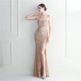 Women Sequined Halter Neck Halter Formal Party Maxi Mermaid Evening Dress