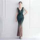 Women Beaded Sequin Maxi Mermaid Evening Gown