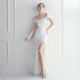 Women Sequined Off Shoulder Slit Formal Party Evening Dress