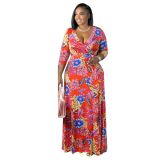 Plus Size Women Casual Print Maxi Dress