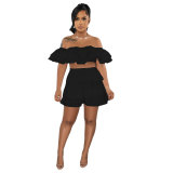 Women Sexy Ruffle Top and Shorts Two-Piece Set
