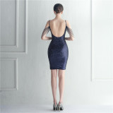 Women Straps Beaded Sequined Strap Sexy Evening Dress