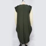 Plus Size Women Solid Pocket Oversized Dress