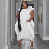 Plus Size Women Solid Pocket Oversized Dress