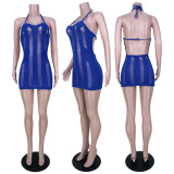Women Sexy Hollow Sleeveless V-Neck Dress
