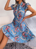 Women Floral Tie Pleated Skirt