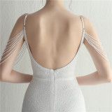 Women Straps Beaded Sequined Strap Sexy Evening Dress