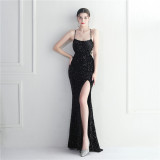 Women Sequined Halter Neck Halter Formal Party Maxi Mermaid Evening Dress