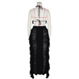 Summer Women sexy tassel knitting beach dress two-piece set