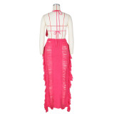 Summer Women sexy tassel knitting beach dress two-piece set