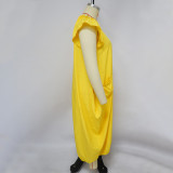 Plus Size Women Solid Pocket Oversized Dress