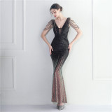 Women Beaded Sequin Maxi Mermaid Evening Gown