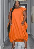 Plus Size Women Solid Pocket Oversized Dress