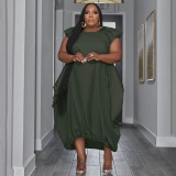 Plus Size Women Solid Pocket Oversized Dress