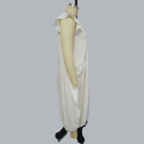 Plus Size Women Solid Pocket Oversized Dress