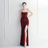 Women Sequined Halter Neck Halter Formal Party Maxi Mermaid Evening Dress