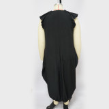 Plus Size Women Solid Pocket Oversized Dress