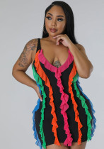 Women Contrasting Ruffles Line Irregular Mini Dress Women Contrasting Ruffles Line Irregular Mini Dress
