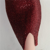 Women Straps Beaded Sequined Strap Sexy Evening Dress