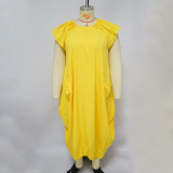 Plus Size Women Solid Pocket Oversized Dress